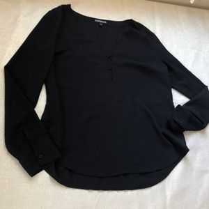 Express small black long sleeve sheer blouse